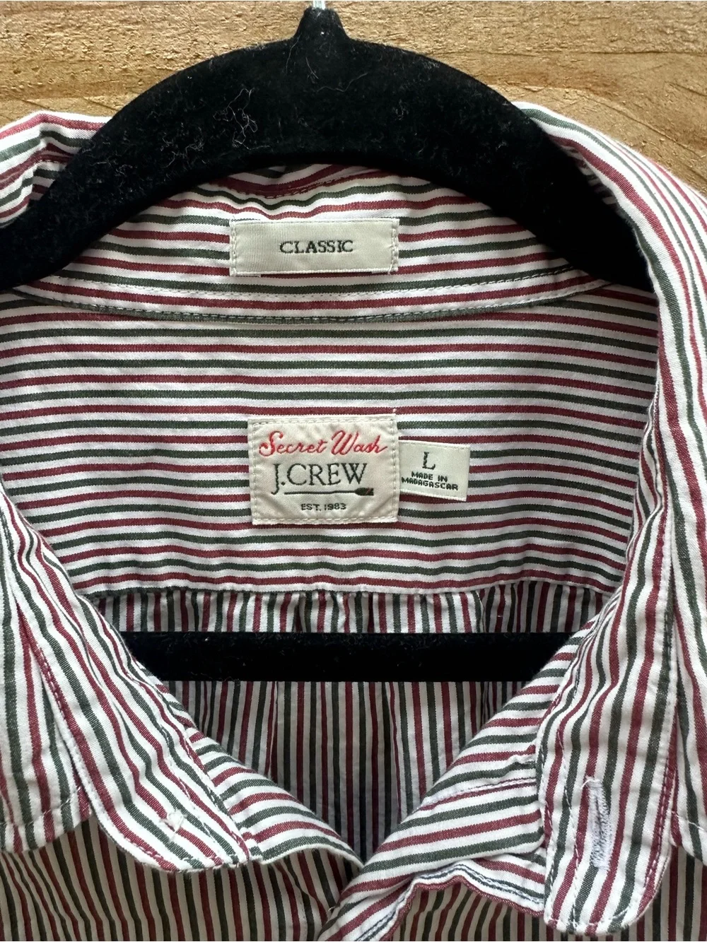 J. Crew Men’s Burgundy and White Striped Button-Down Shirt